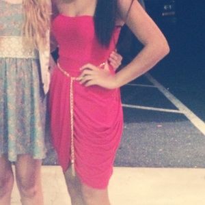 Red dress with gold belt